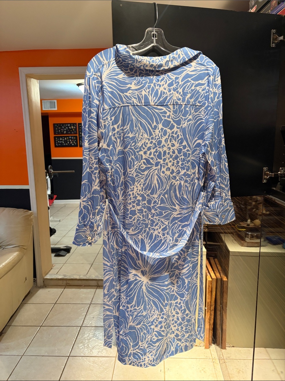 Talbots NWT Dancing Flowers Belted Fit & Flare Shirtdress Blue White Size - Picture 4 of 4